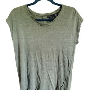 Tahari L 100% Linen Olive Green Button Back Shirt Sleeveless Top Beach Boho‎ Lg